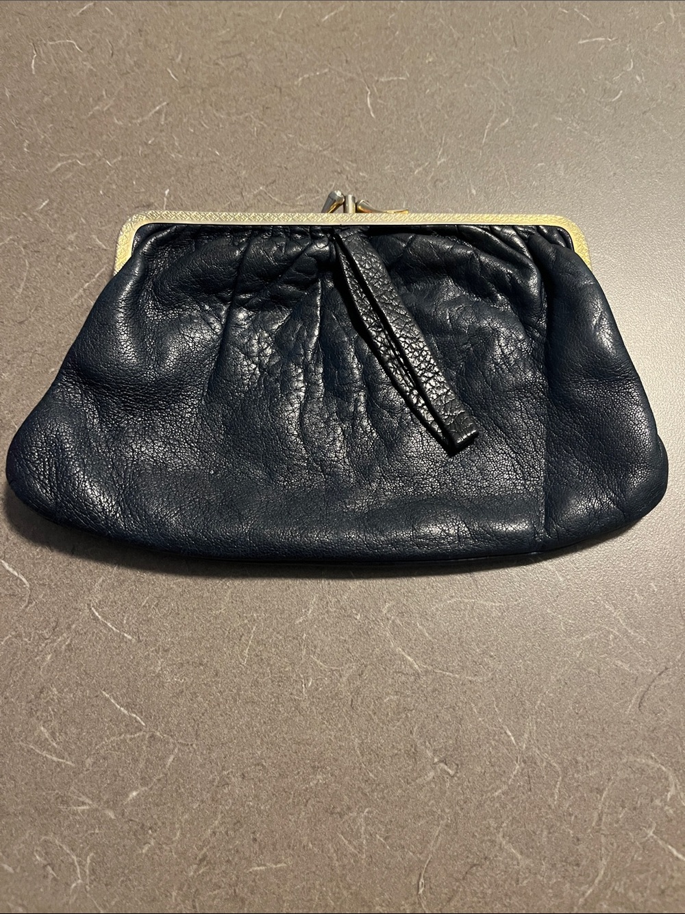 Classic Navy Leather Kiss-Lock Clutch